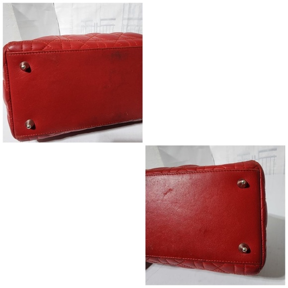 Authentic CHRISTIAN DIOR Lambskin Cannage Medium Lady Dior Red - Picture 13 of 15